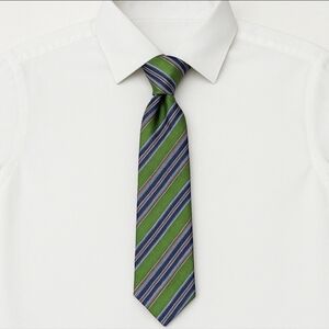 Countess Mara Green & Copper Striped 100% Silk Tie – Classic Business Formal 60”